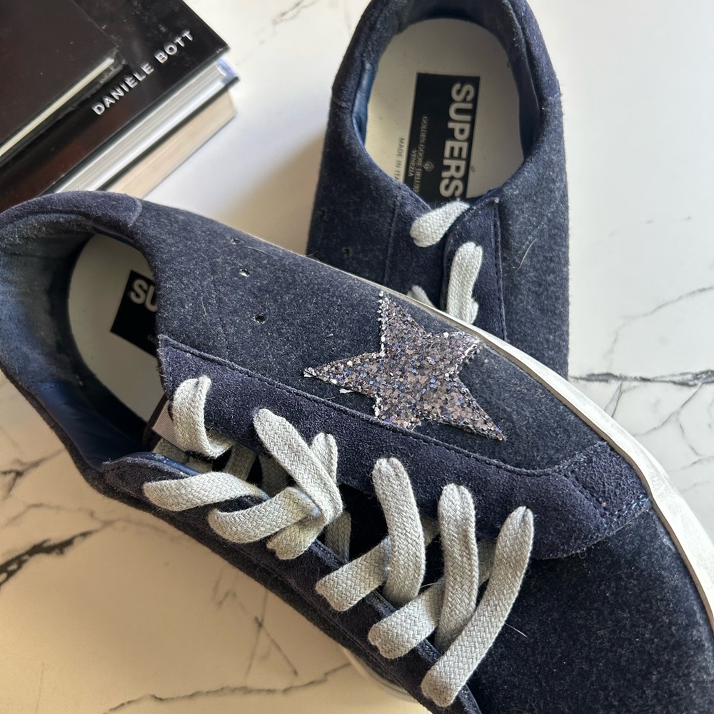 Superstar Navy Sneakers with Glitter Star